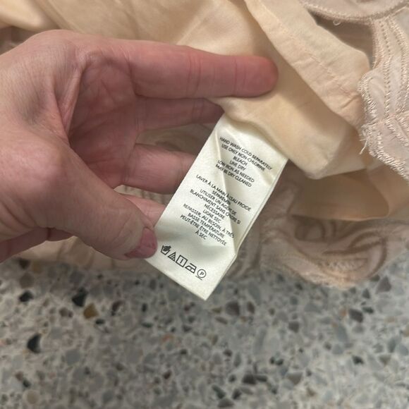 NWT Maeve by Anthropologie beige lace mini dress black leather trim US 12 - Picture 10 of 11